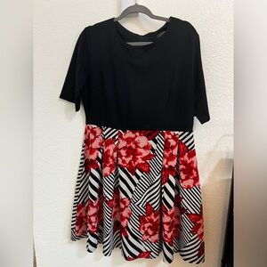 Oxiuly, Dress, 2XL, Black/Stripes/Flowers